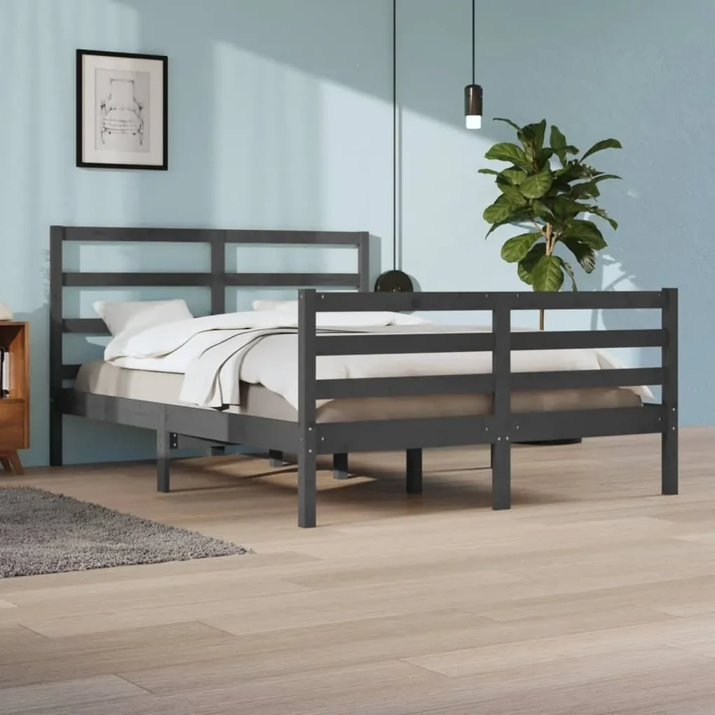 vidaXL Bedframe massief grenenhout grijs 140x200 cm