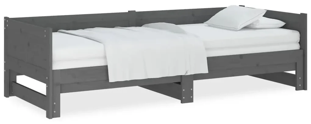 vidaXL Slaapbank uitschuifbaar massief grenenhout grijs 2x(80x200) cm
