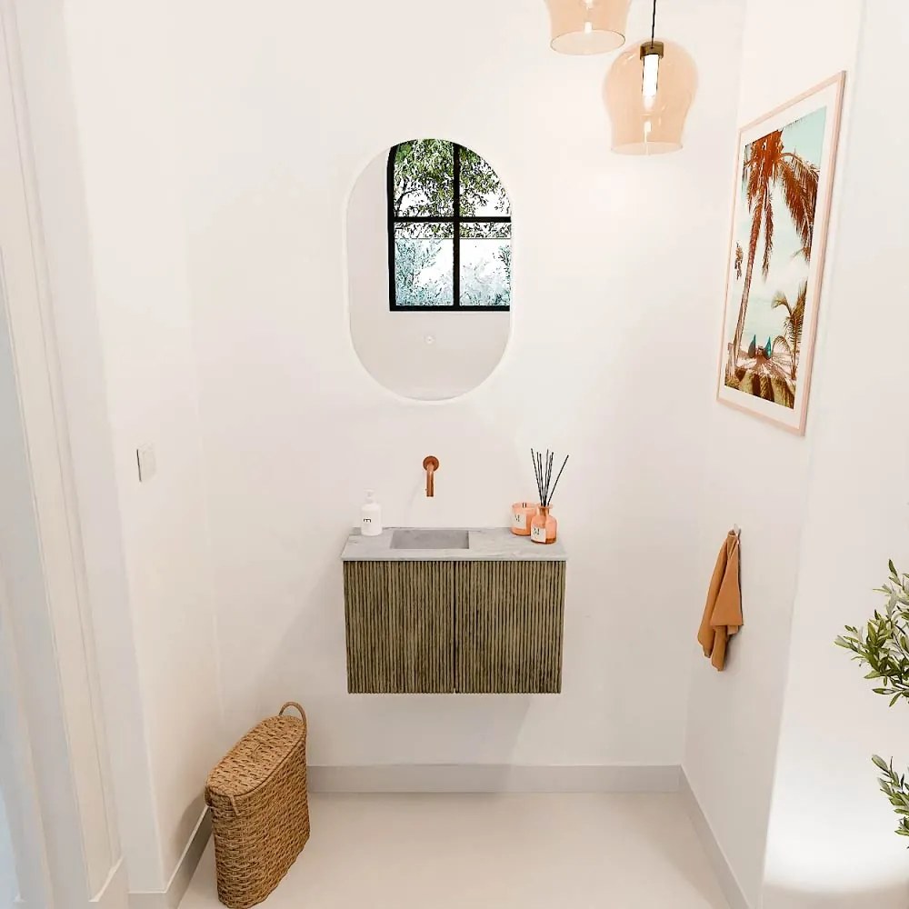 Mondiaz Joya DLux 60cm toiletmeubel dusk met wastafel faye links zonder kraangat glace