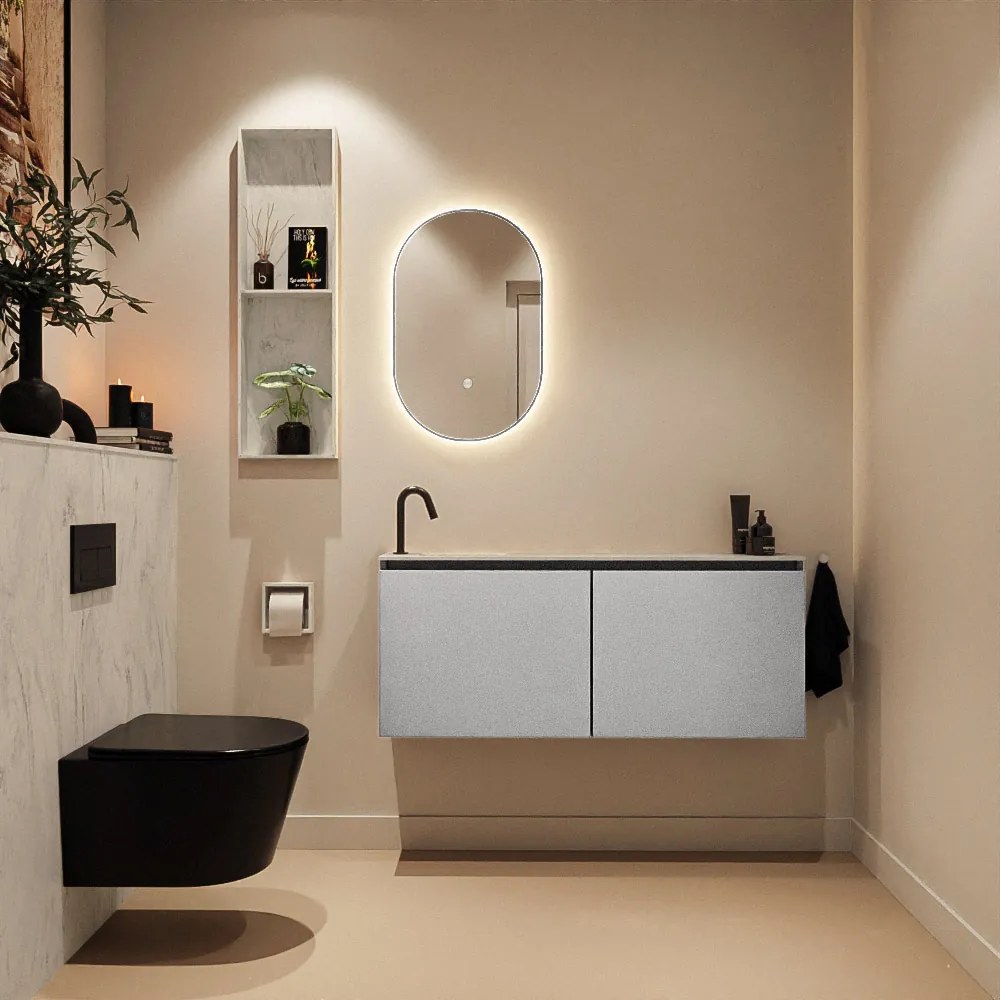 Mondiaz Ture DLux toiletmeubel 120cm plata met wastafel opalo links met kraangat