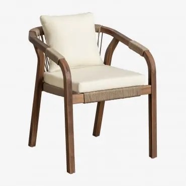 Set Van 2 Eetkamerstoelen Met Armleuningen Van Acaciahout Dubai Donker Acaciabruin & Stof Gardenia Wit - Sklum
