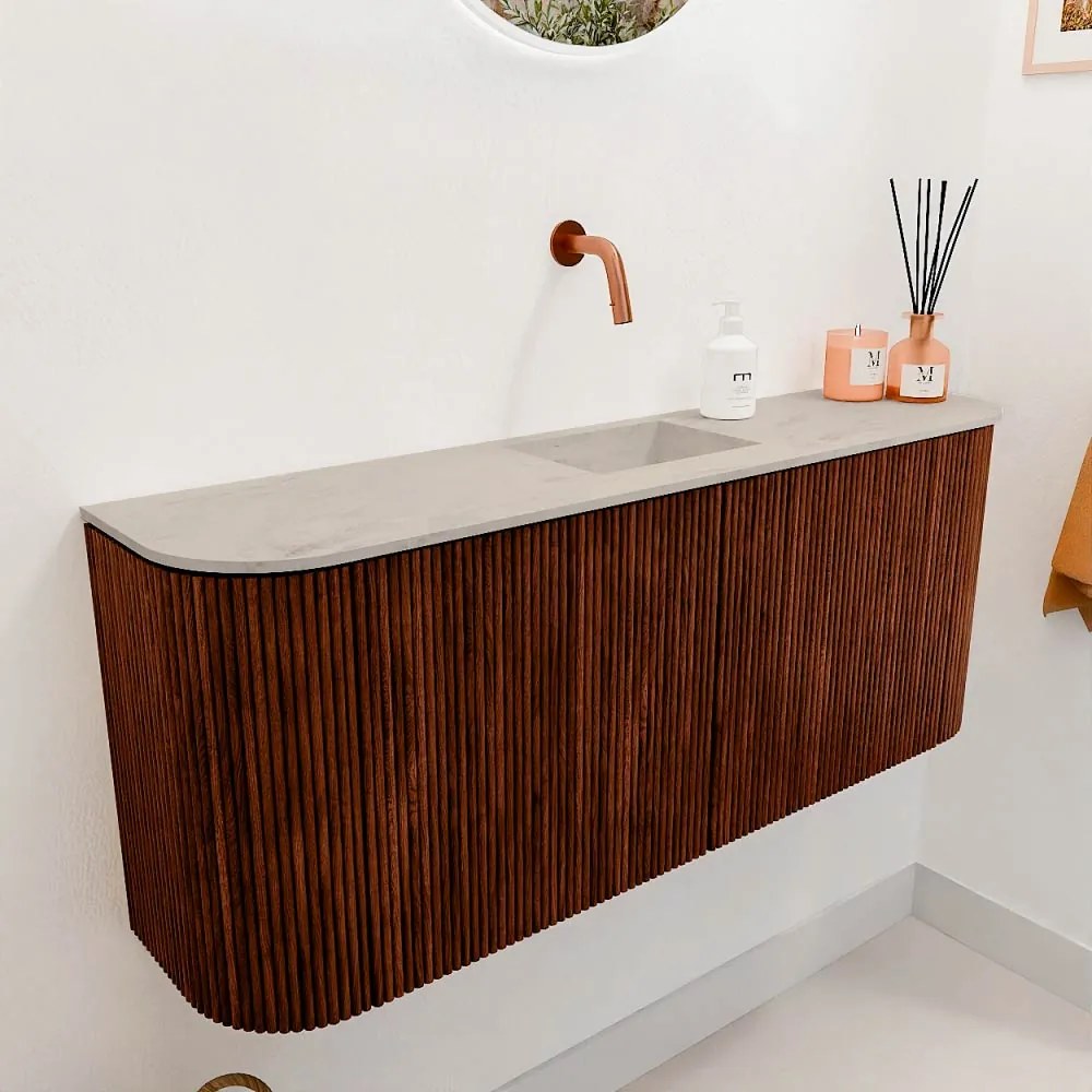Mondiaz Joya DLux 105cm toiletmeubel ronding links/rechts ruby met wastafel faye midden zonder kraangat opalo