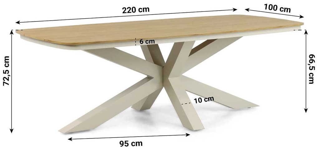 Dining Tuintafel rechthoekig 220 x 100 cm Aluminium/Polywood (teakfinish) Taupe Camila