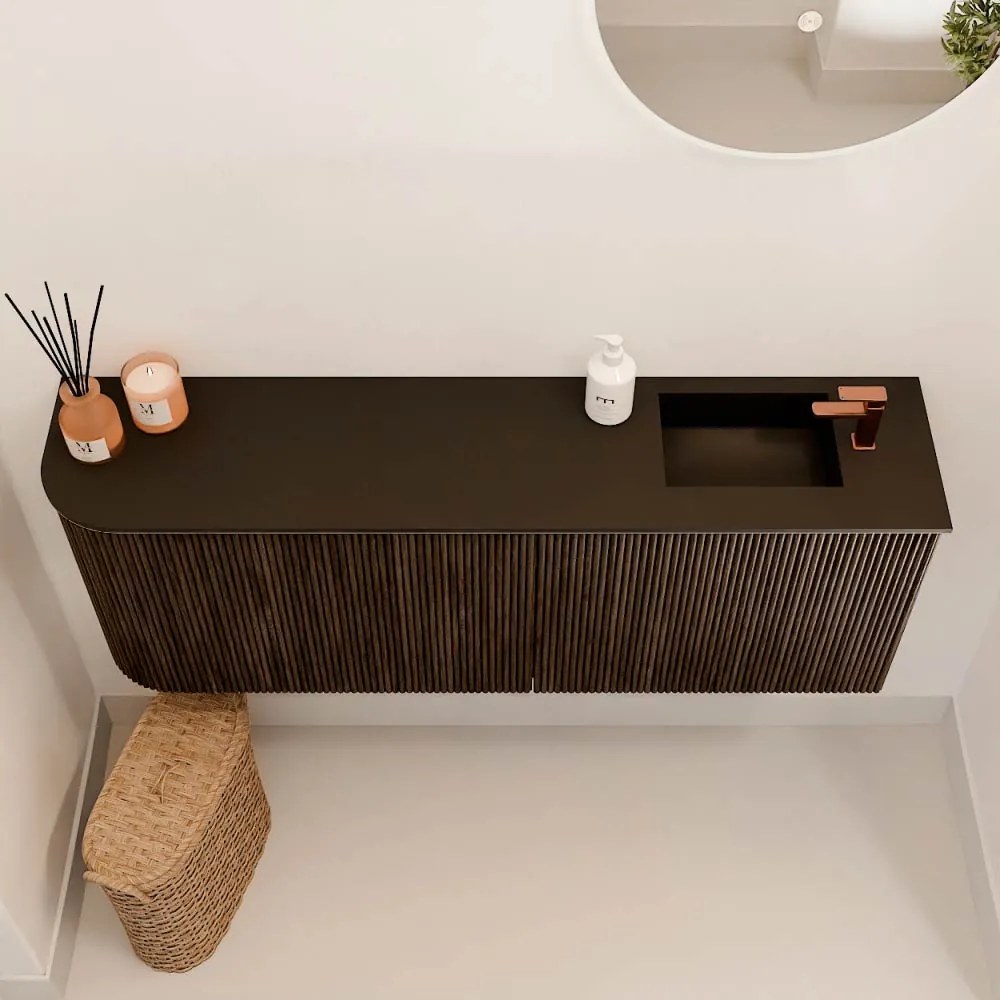 Mondiaz Joya 110cm toiletmeubel ronding links walnut met wastafel faye rechts 1 kraangat urban