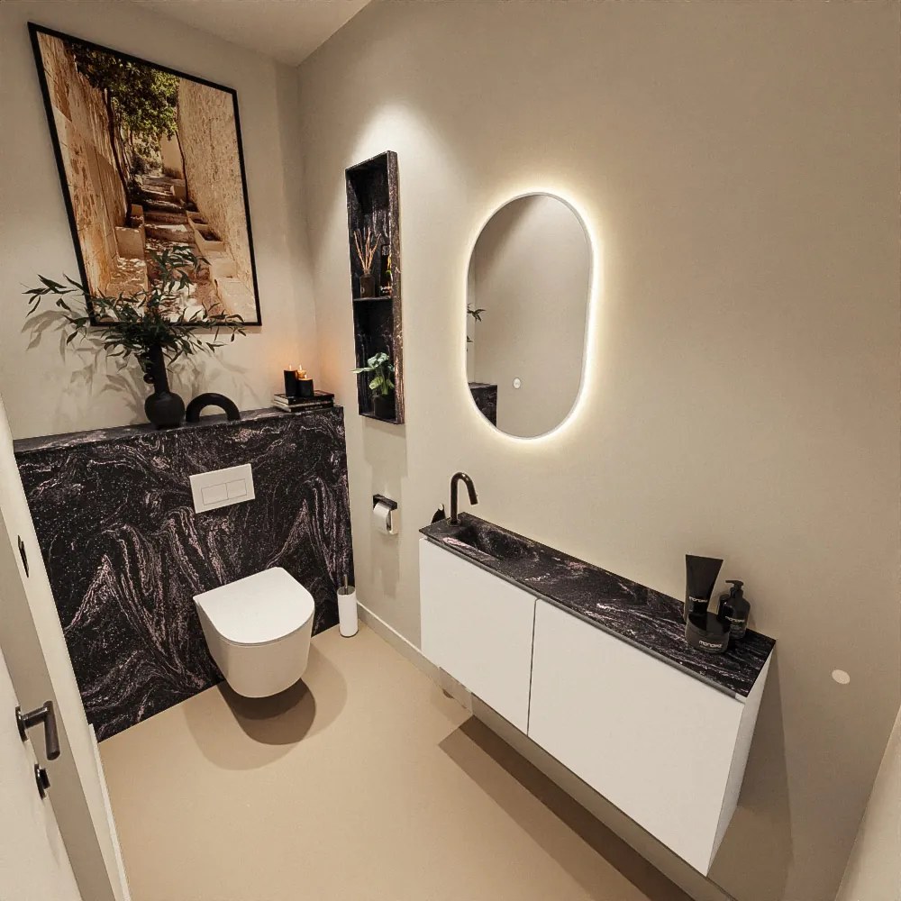 Mondiaz Ture DLux toiletmeubel 100cm talc met wastafel lava links met kraangat