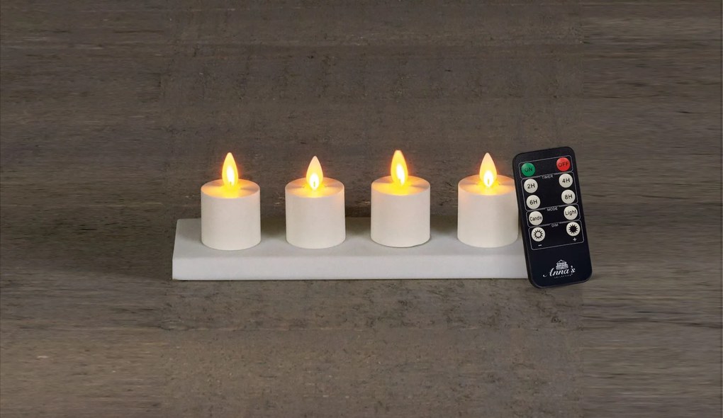 Anna's Collection - Oplaadbare led theelichtjes - wit - H6 x diameter 3,8 cm - set van 4 stuks - met afstandsbediening