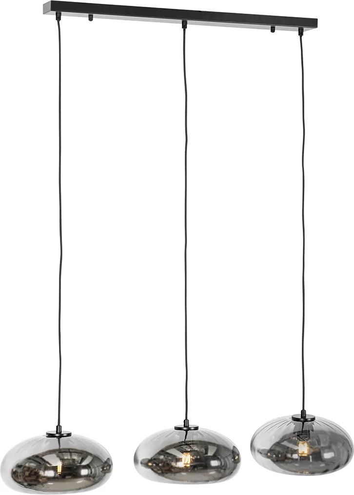 Hanglamp zwart met smoke glas langwerpig 3-lichts - Ayesha