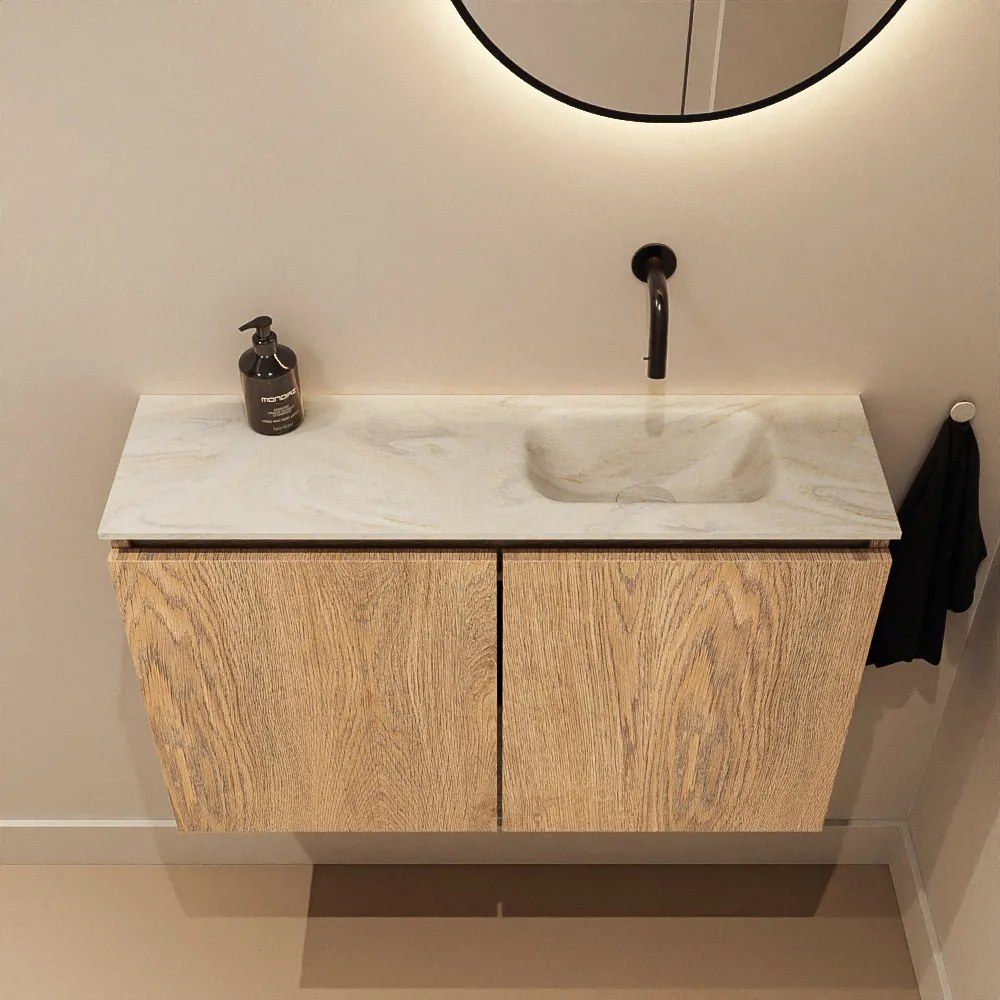 Mondiaz Ture DLux toiletmeubel 80cm washed oak met wastafel ostra rechts zonder kraangat