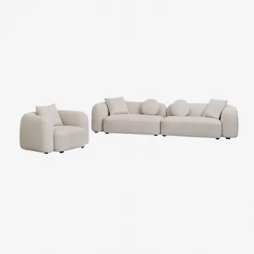 Woonkamer Set Met 2-delige Modulaire Bank En Fauteuil In Coco Chenille Dikke Chenille Stof Wit - Sklum