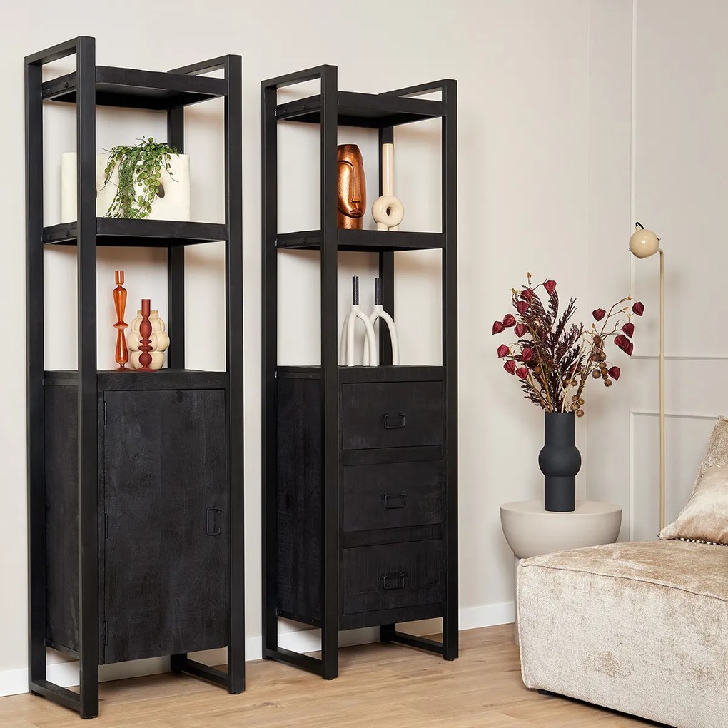 Starfurn Boaz Black Boekenkast Zwart Van Mangohout - 55x45x200cm.