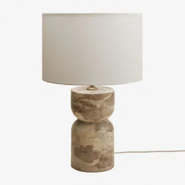 Diniz Tafellamp Beige Marmer Panther & ↑25 Cm & Wit Ø30 Cm - ↑20 Cm Arlina - Sklum