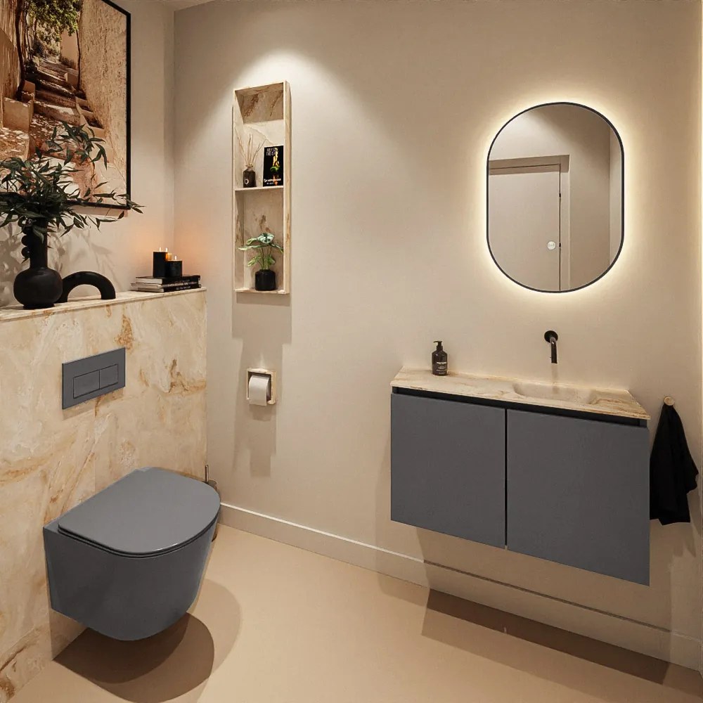 Mondiaz Ture DLux toiletmeubel 80cm dark grey met wastafel frappe rechts zonder kraangat