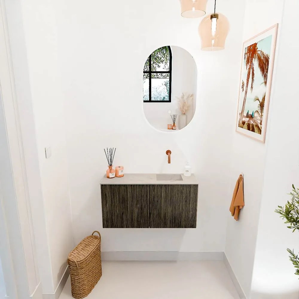 Mondiaz Joya DLux 80cm toiletmeubel shadow met wastafel faye rechts zonder kraangat opalo