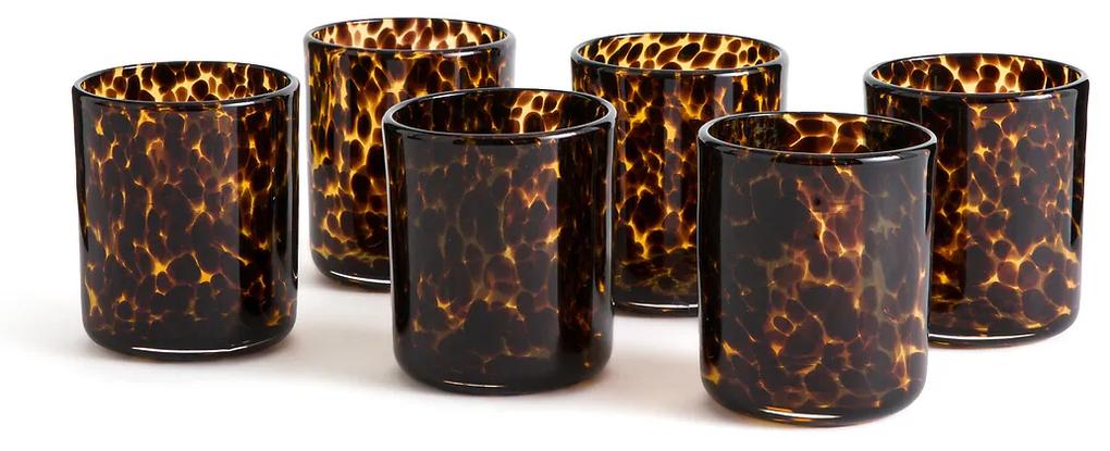Set van 6 glazen in amberkleurig glas, Fauvita