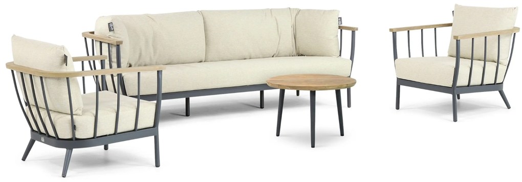 Stoel en Bank Loungeset 5 personen Aluminium/Teak Grijs  Apple Bee Condor/Montana