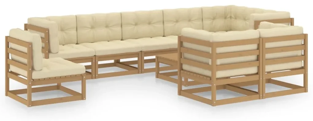vidaXL 10-delige Loungeset met kussens massief grenenhout