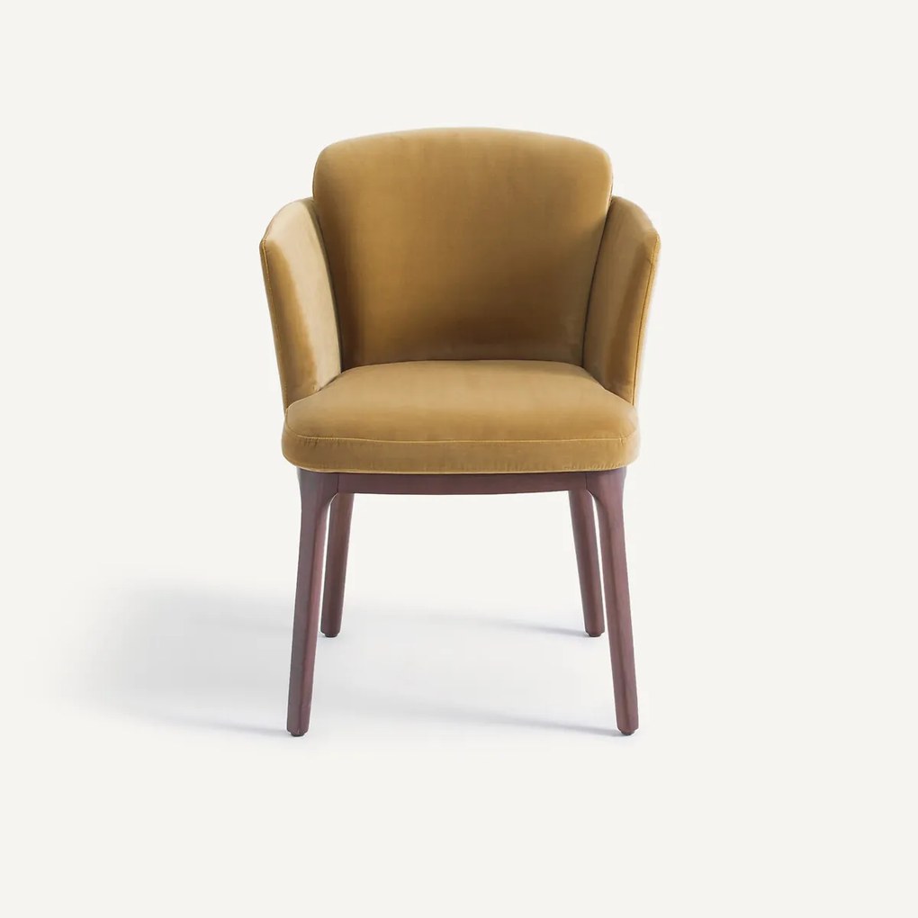 Fluwelen tafelfauteuil met walnoten poten Jabote