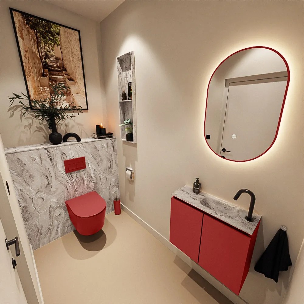 Mondiaz Ture DLux toiletmeubel 60cm fire met wastafel glace rechts met kraangat