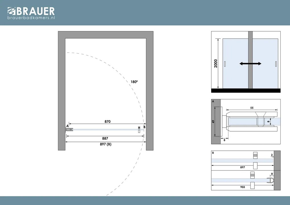 Brauer Void profielloze nisdeur 90cm RVS geborsteld PVD