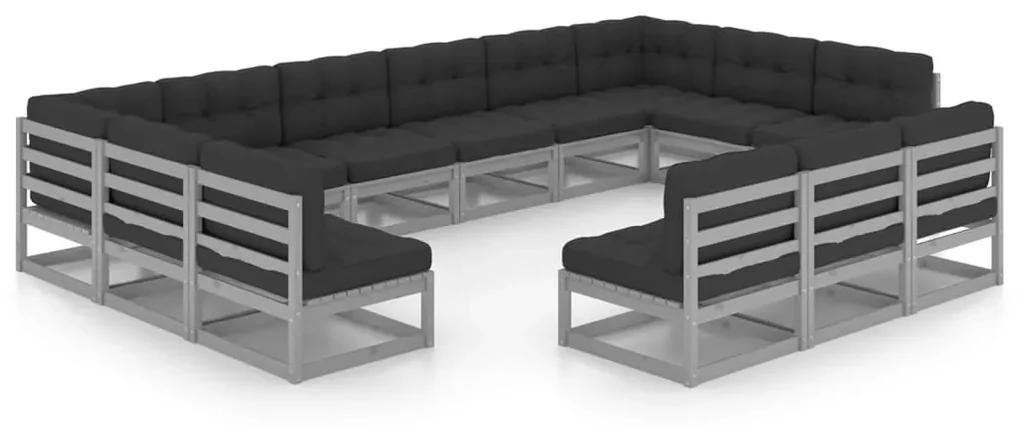 vidaXL 13-delige Loungeset met kussens massief grenenhout grijs