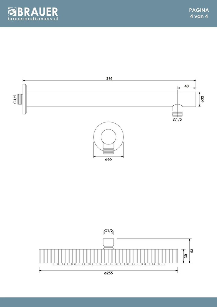 Brauer Stripe inbouw regendouche met 25cm hoofddouche, rechte muurarm en staafhanddouche set 13 chroom