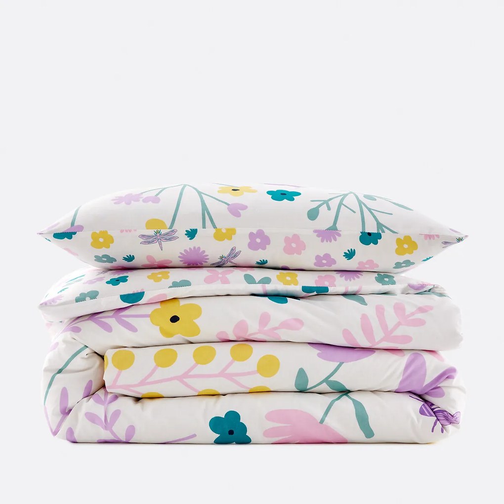 Katoenen bedset voor kinderen, vierkante kussensloop, Fleurs