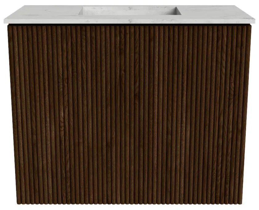 Mondiaz Joya DLux 50cm toiletmeubel walnut met wastafel faye midden zonder kraangat opalo