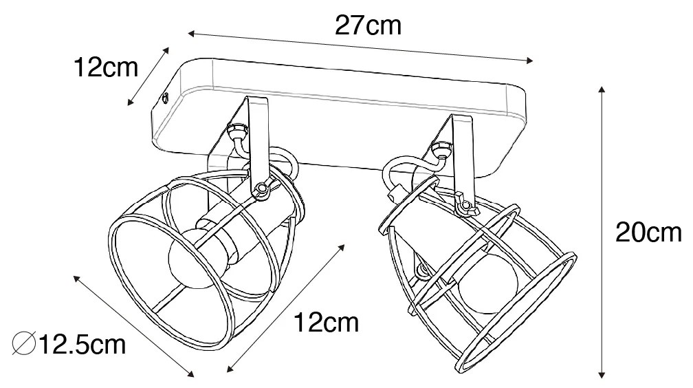 Industriële spot donkergrijs met hout verstelbaar 2-lichts - Arthur