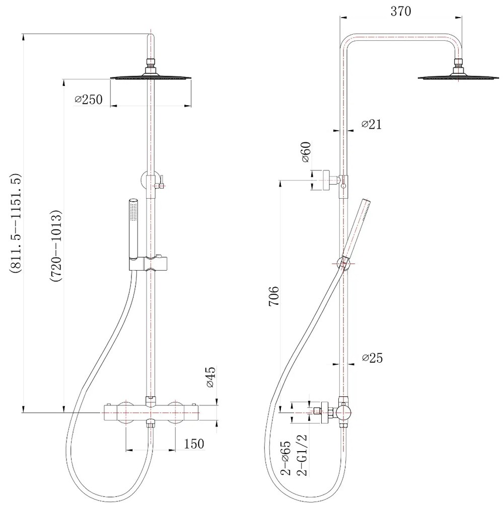 Mueller Round regendouche opbouw 25cm hoofddouche RVS