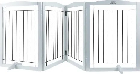 VEVOR vrijstaande hondenpoort, huisdierpoort, 610 x 813 mm deurbeveiliging, 4-delige opvouwbare hondenpoort voor brede en smalle doorgangen, uitvouwbare opvouwbare hondenbarrière, witte trappoort