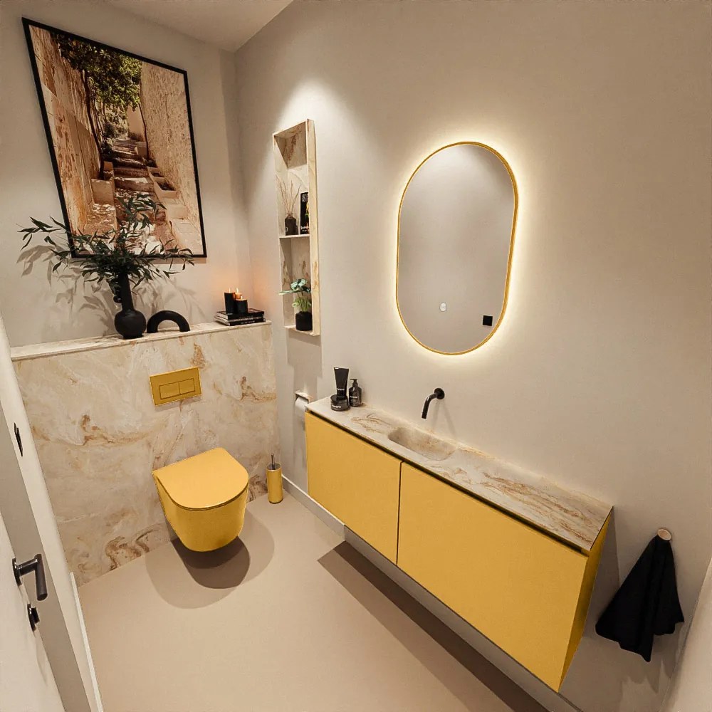 Mondiaz Ture DLux toiletmeubel 120cm ocher met wastafel frappe midden zonder kraangat