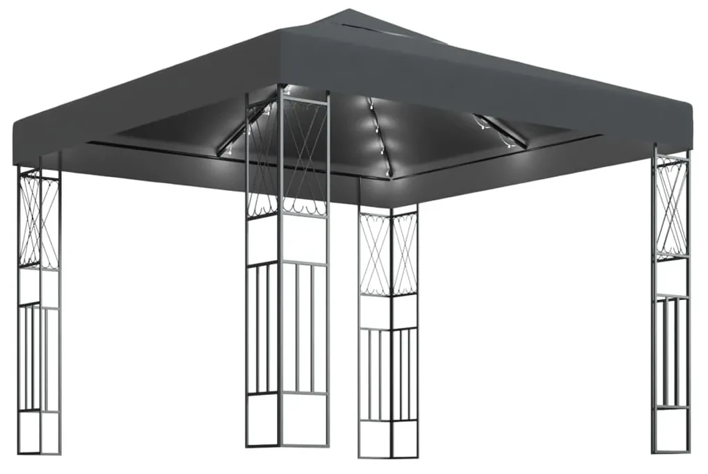 vidaXL Prieel met LED-lichtslinger 3x3 m stof antracietkleurig