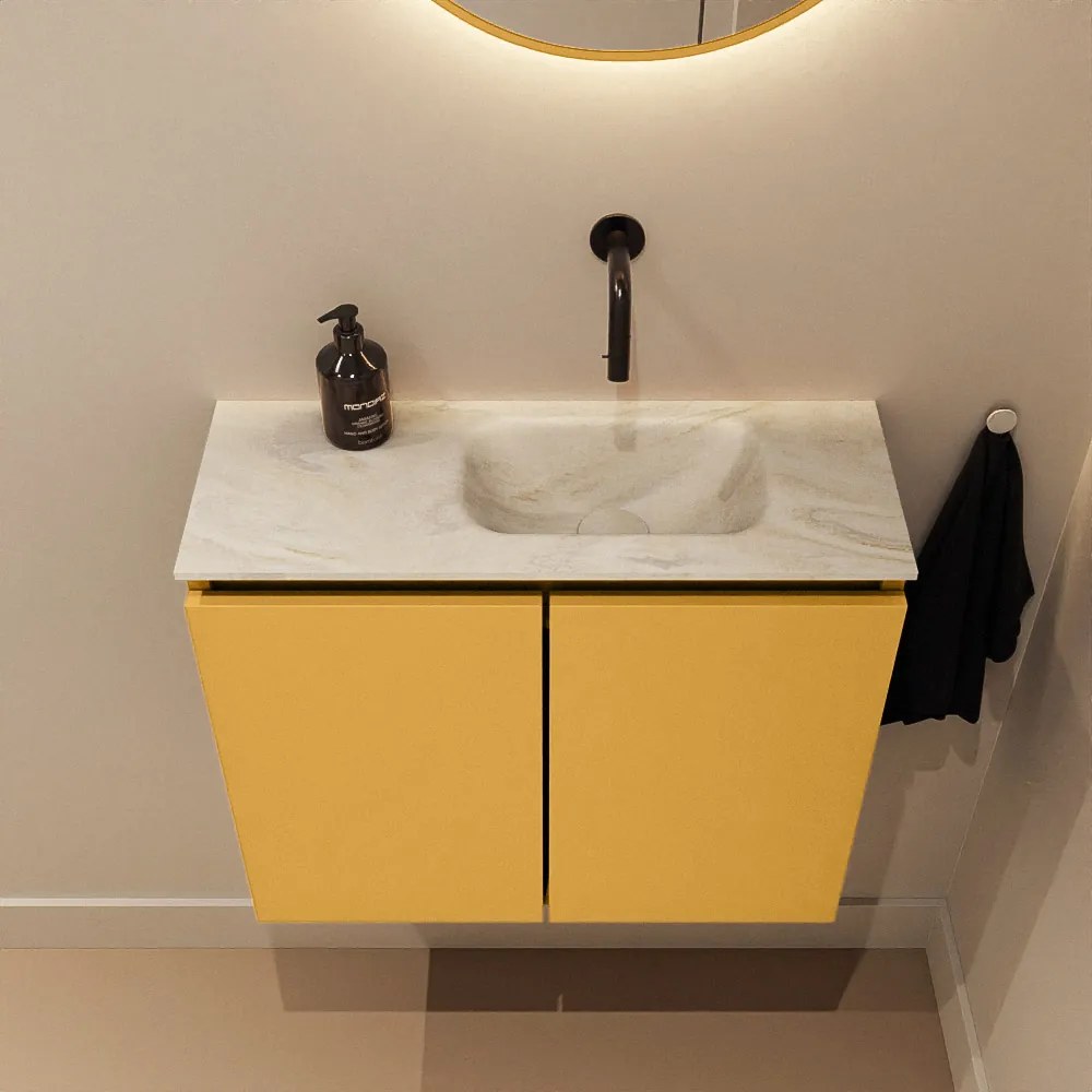 Mondiaz Ture DLux toiletmeubel 60cm ocher met wastafel ostra rechts zonder kraangat