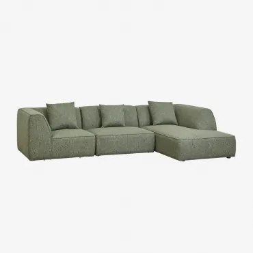 Cardea Gestoffeerde 3-delige Chaise Longue Modulaire Bank Aan De Rechterkant Bouclé Groen – Salie - Sklum