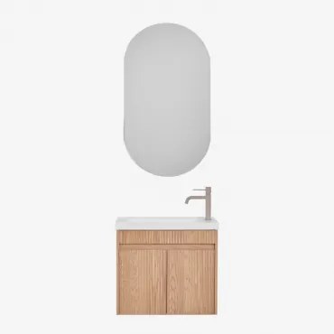 Narek Zwevend Houten Badkamermeubelset Met Geïntegreerde Wastafel Ash Brown & Ovaal Met Opbergruimte Zwart 50x90 Cm Oricsa & Bruin - Mokka - Sklum