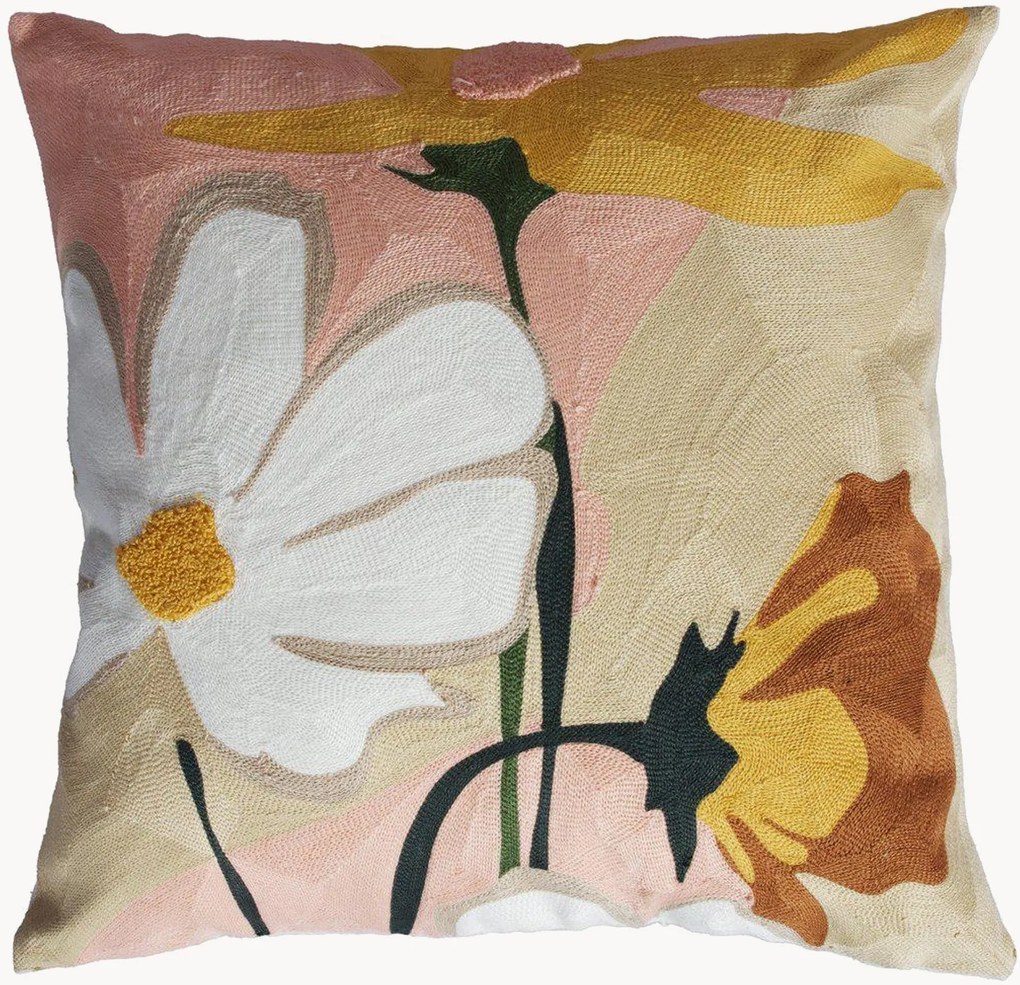 Geborduurde kussenhoes Signe met bloemendesign