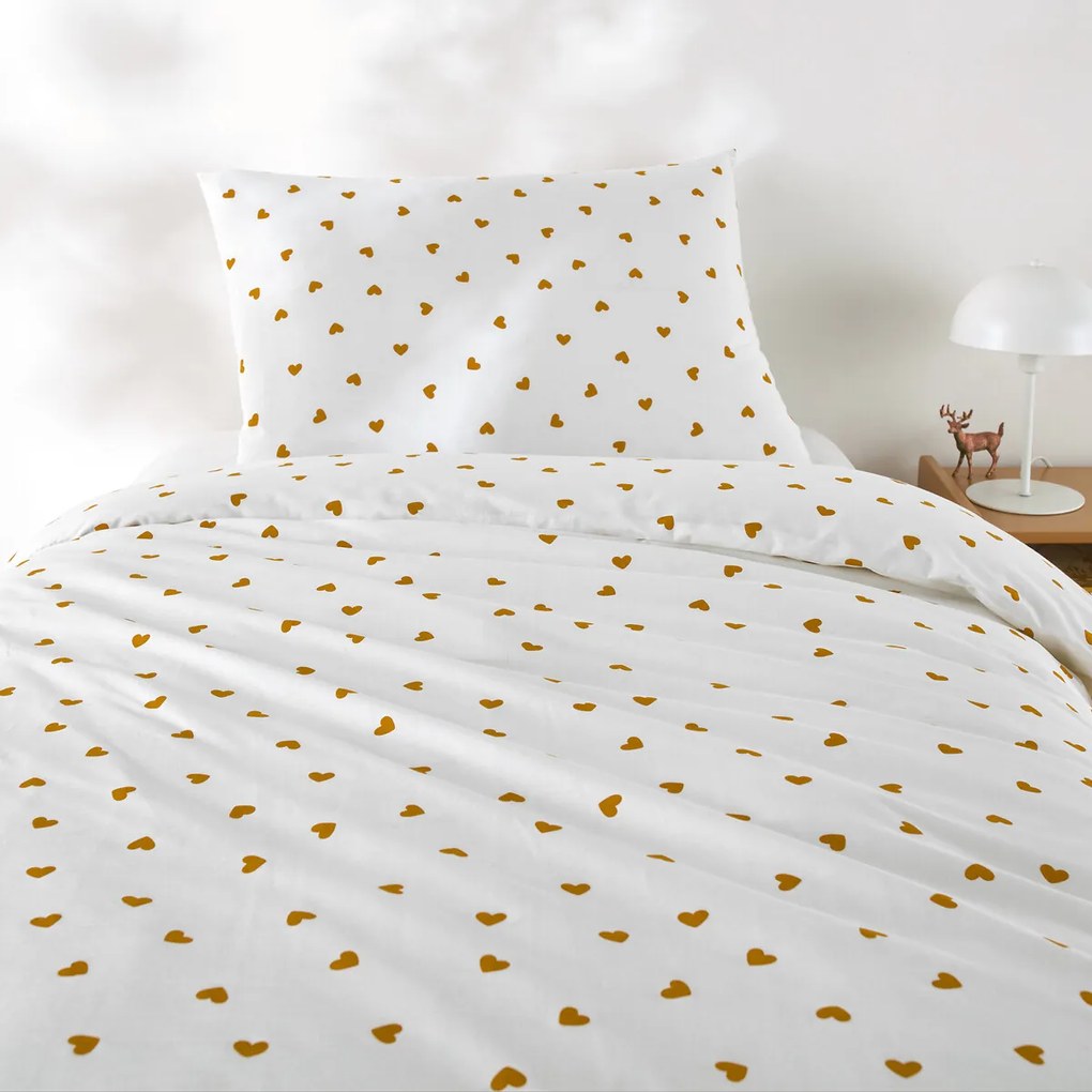 Kinderset, van 50% gerecycled katoen, met rechthoekig kussensloop, Scacco caramel