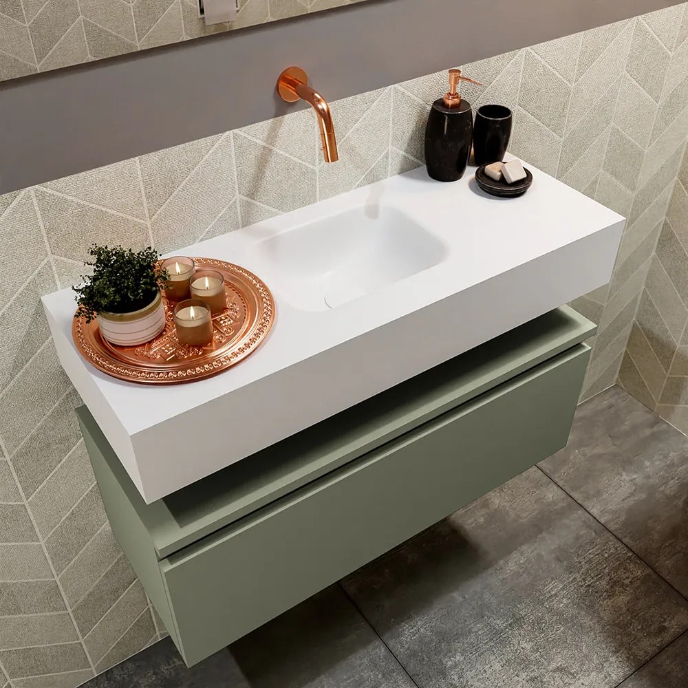 Mondiaz Andor toiletmeubel 80cm army met witte wastafel midden zonder kraangat