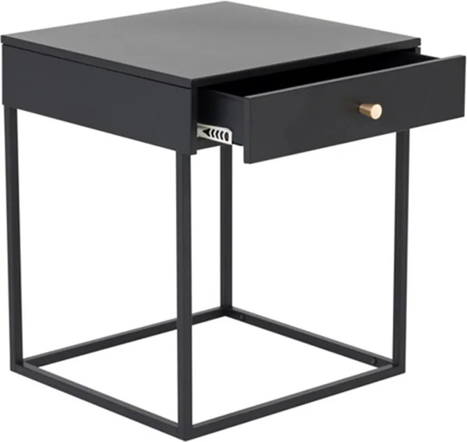 Metalen Nachtkastje Met Lade Zwart - 41x41x50cm.