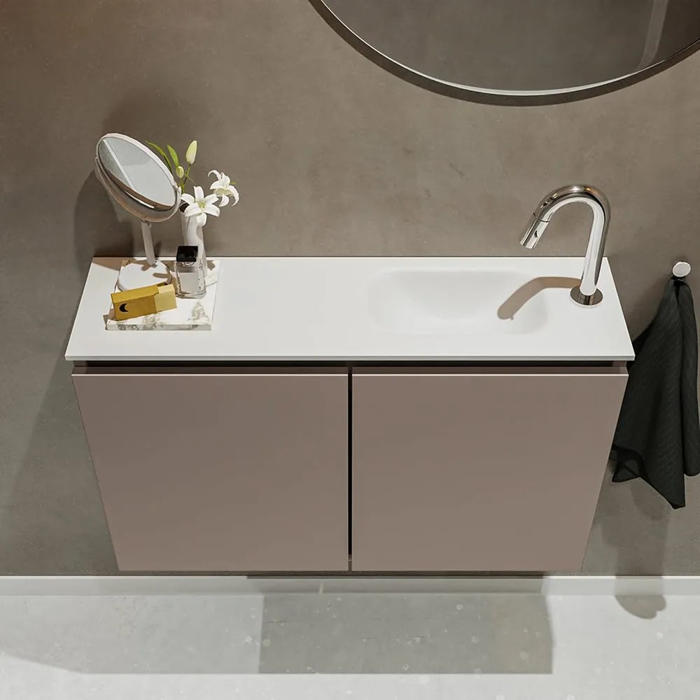 Mondiaz Ture 80cm toiletmeubel smoke met wastafel talc rechts 1 kraangat