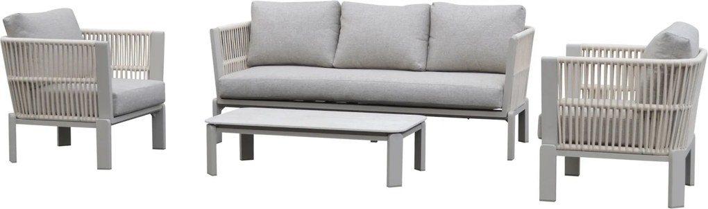 Veneto stoel bank loungeset 4 delig aluminium latte zand rope