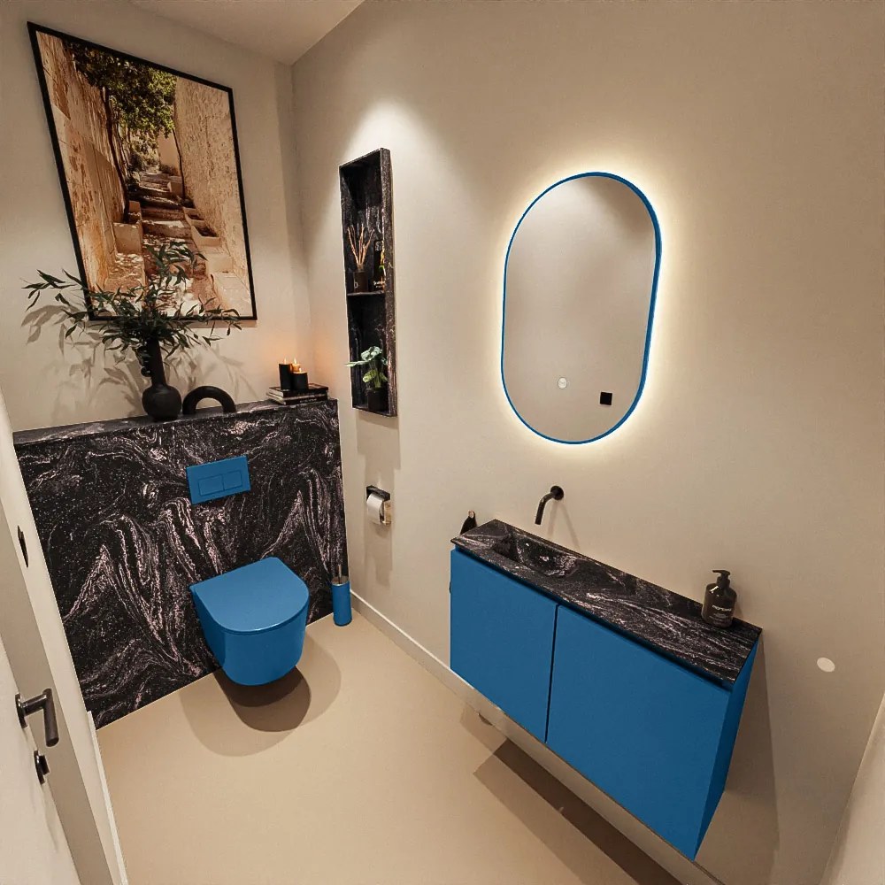 Mondiaz Ture DLux toiletmeubel 80cm jeans met wastafel lava links zonder kraangat