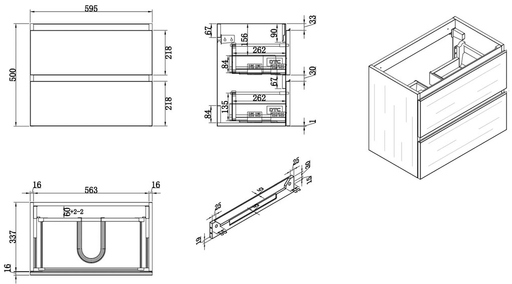 Mueller Compact badmeubel greeploos 60x36cm, 1 kraangat, antraciet eiken