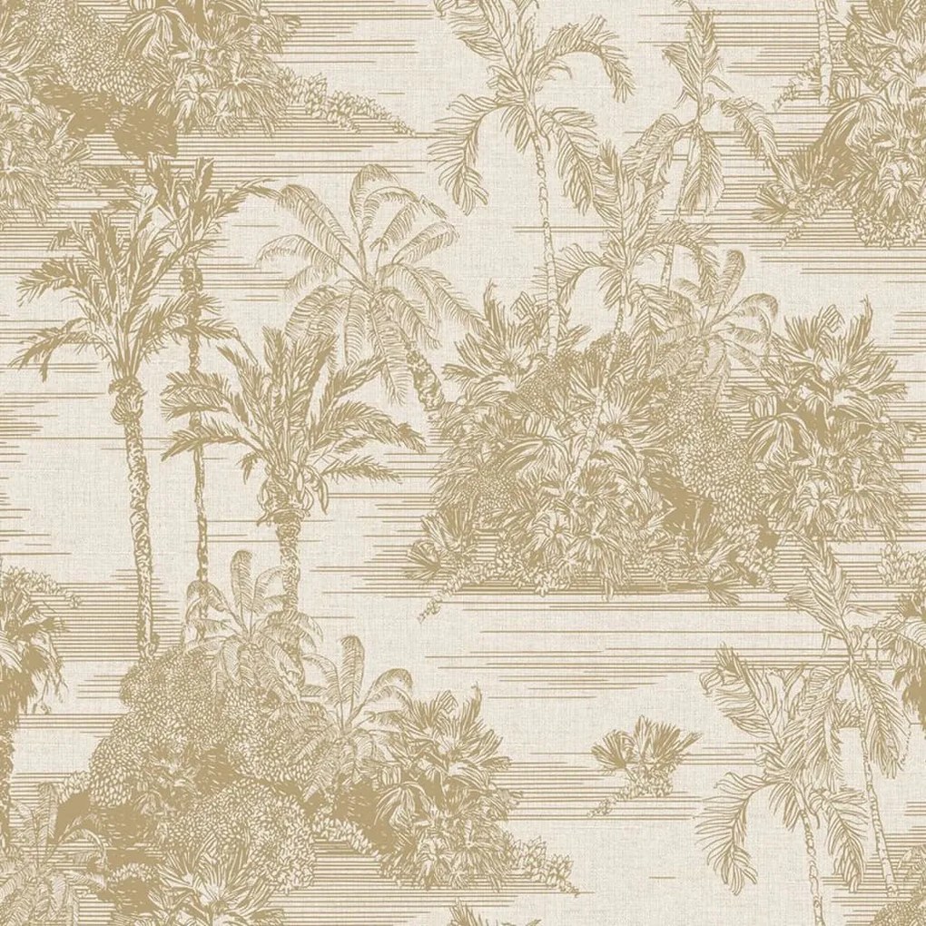 DUTCH WALLCOVERINGS Behang Tropical beige en goudkleurig