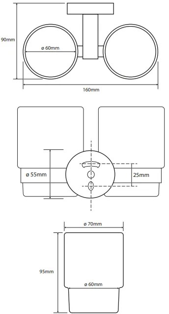 Sapho X-Round dubbele glashouder chroom