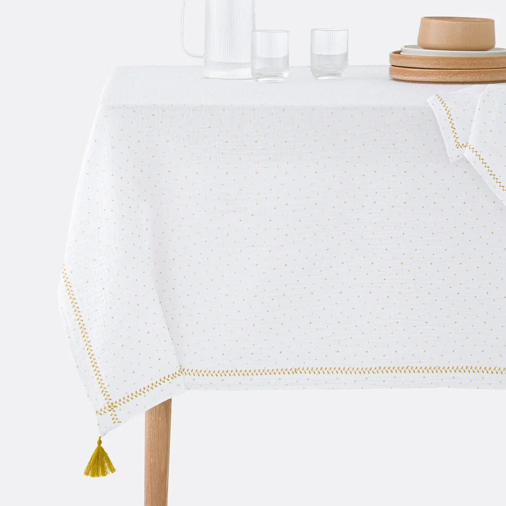 Tafelkleed in tetra, Kumla geborduurde sterren