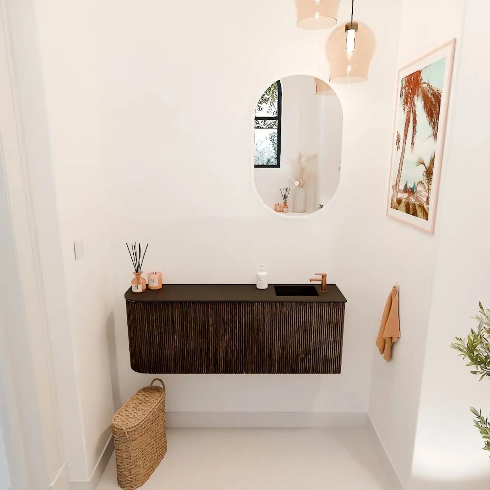Mondiaz Joya 110cm toiletmeubel ronding links walnut met wastafel faye rechts 1 kraangat urban