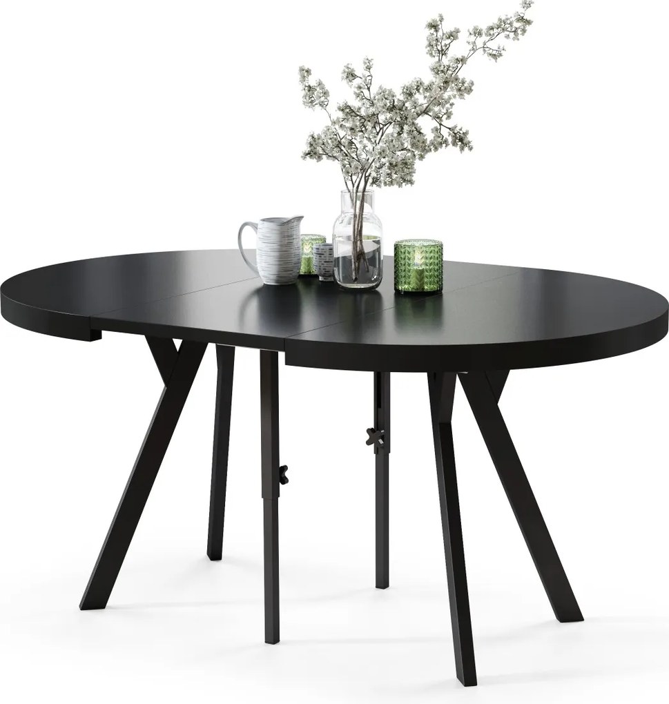 EXPANSO Czarny Mat/zwarte poten - GROTE RONDE TAFEL Ø110 UITBREIDBAAR TOT 310 cm met Y-POTEN LOFT/INDUSTRIAL