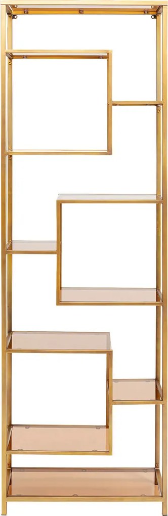 Smal Hoog Wandrek Staal Met Glas Goud - 60x30x195cm.