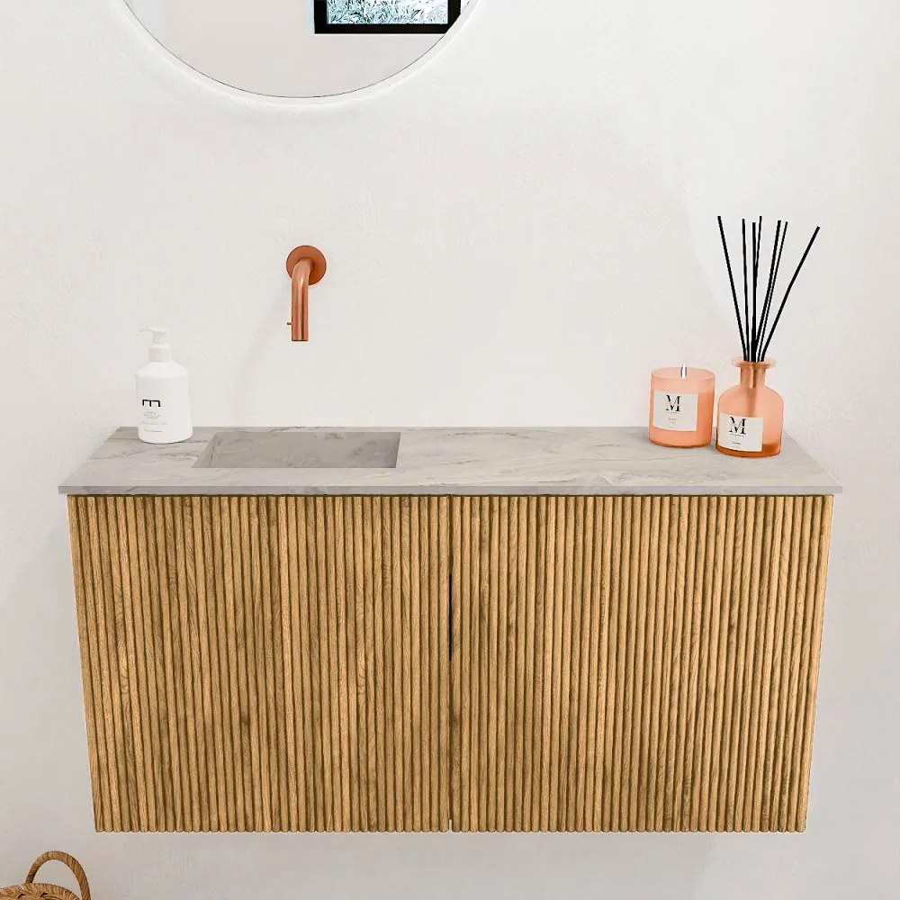 Mondiaz Joya DLux 80cm toiletmeubel oak met wastafel faye links zonder kraangat glace